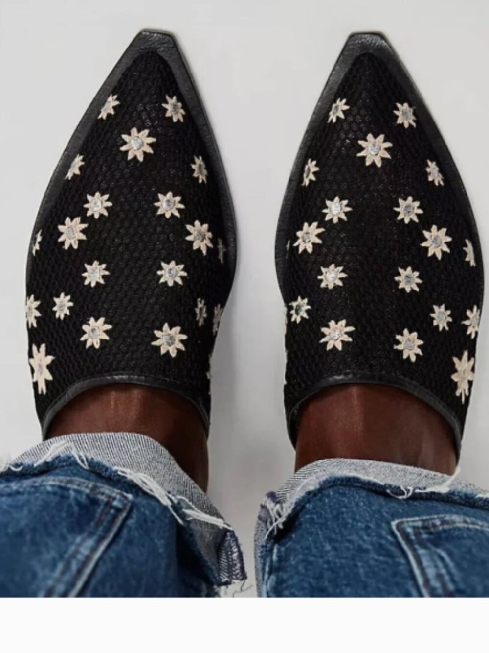 Free People Becky Star Embroidered Mules